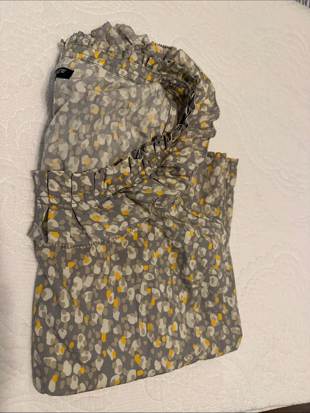 J. Crew Gray Floral Ruffle-Neck Sleeveless Camisole with Yellow Accents